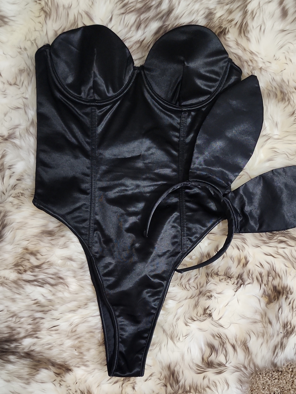Playboy Bunny Costume, Black Satin, Bodysuit & Bunny ears Only